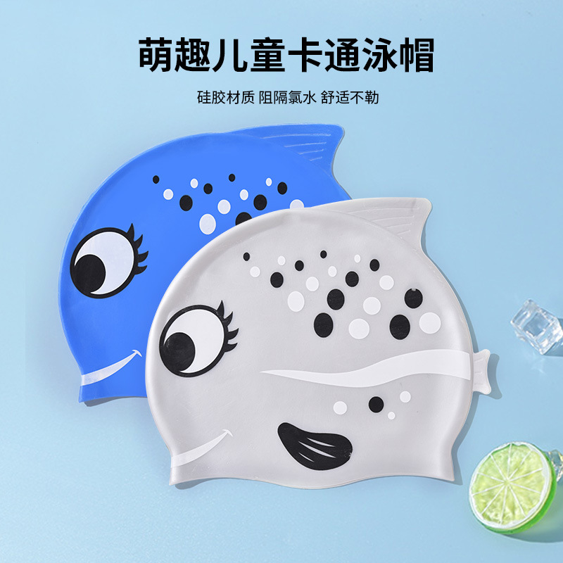 Swim Cap Silicone - 1PC Cute Cartoon Fish Print Silicone
