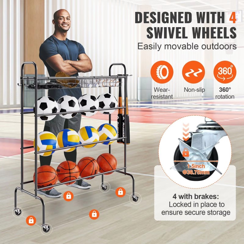 4-layer rolling basketball hoo - Sports Equipment Garage Storage 评论和价格