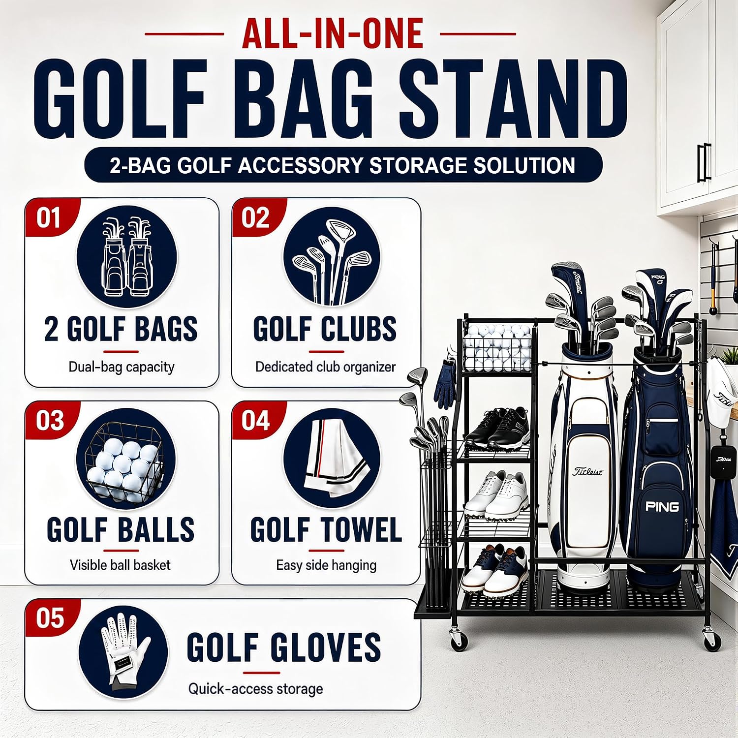 Heavy Duty Golf Bag Storage Ra - Sports Equipment Garage Storage 评论和价格